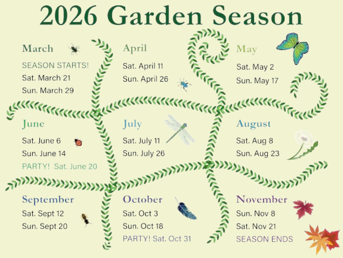 Red Shed Community Garden Workday Schedule, see "add workdays to google calendar" for full list