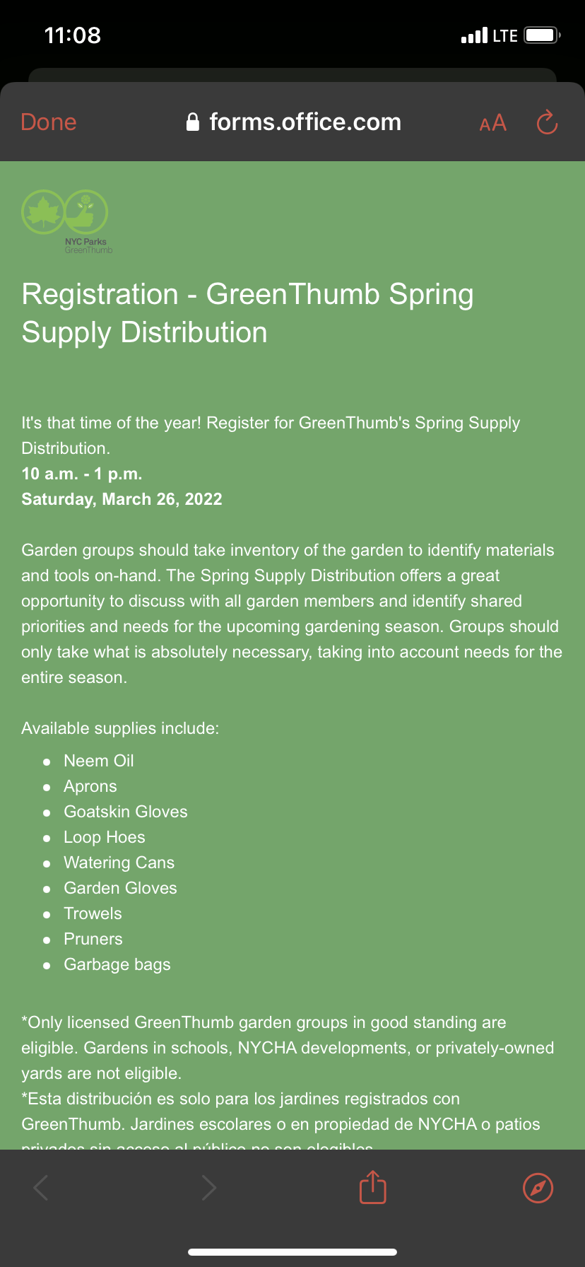 Screenshot of registration for greenthumb spring supply distribution. Text in the screenshot is available via the link in the caption.